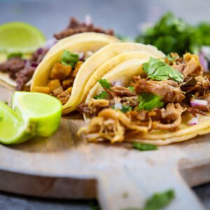 beer braised smoked pork tacos